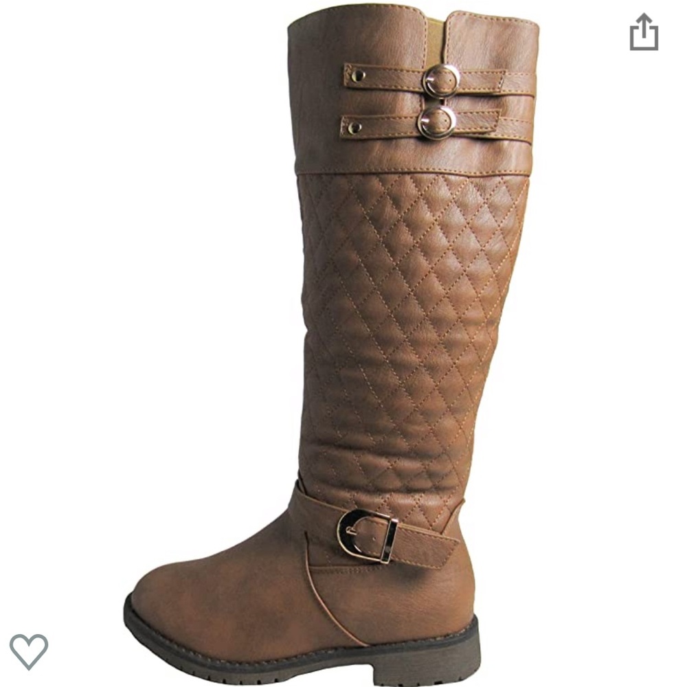 Tan Quilted Buckle Knee High Motorcycle Boots - Picture 3 of 5
